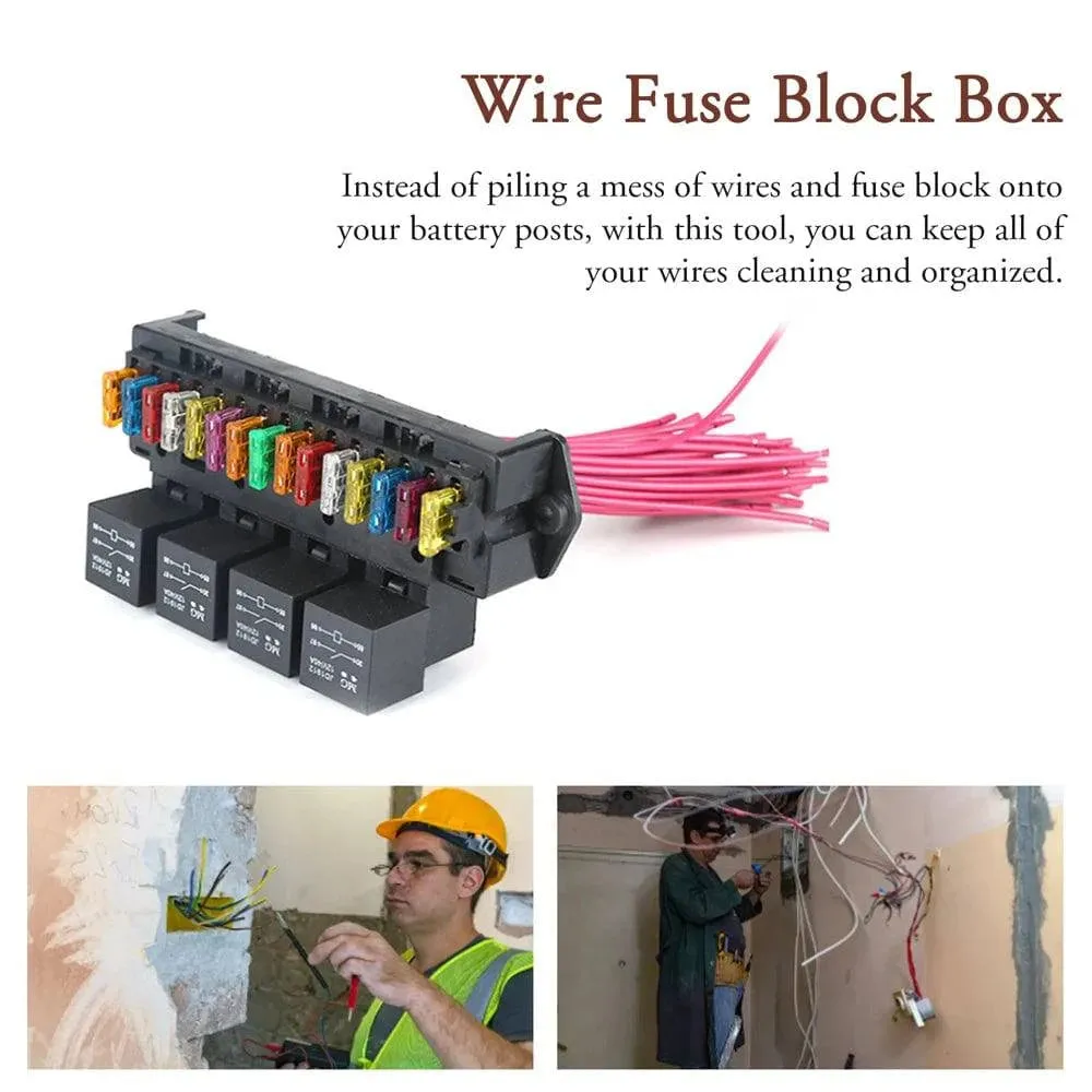 12V Car Fuse Box 15-way Wire Fuse Block Box Multi-circuit Control Box Car Wire Fuse Holder with Relay