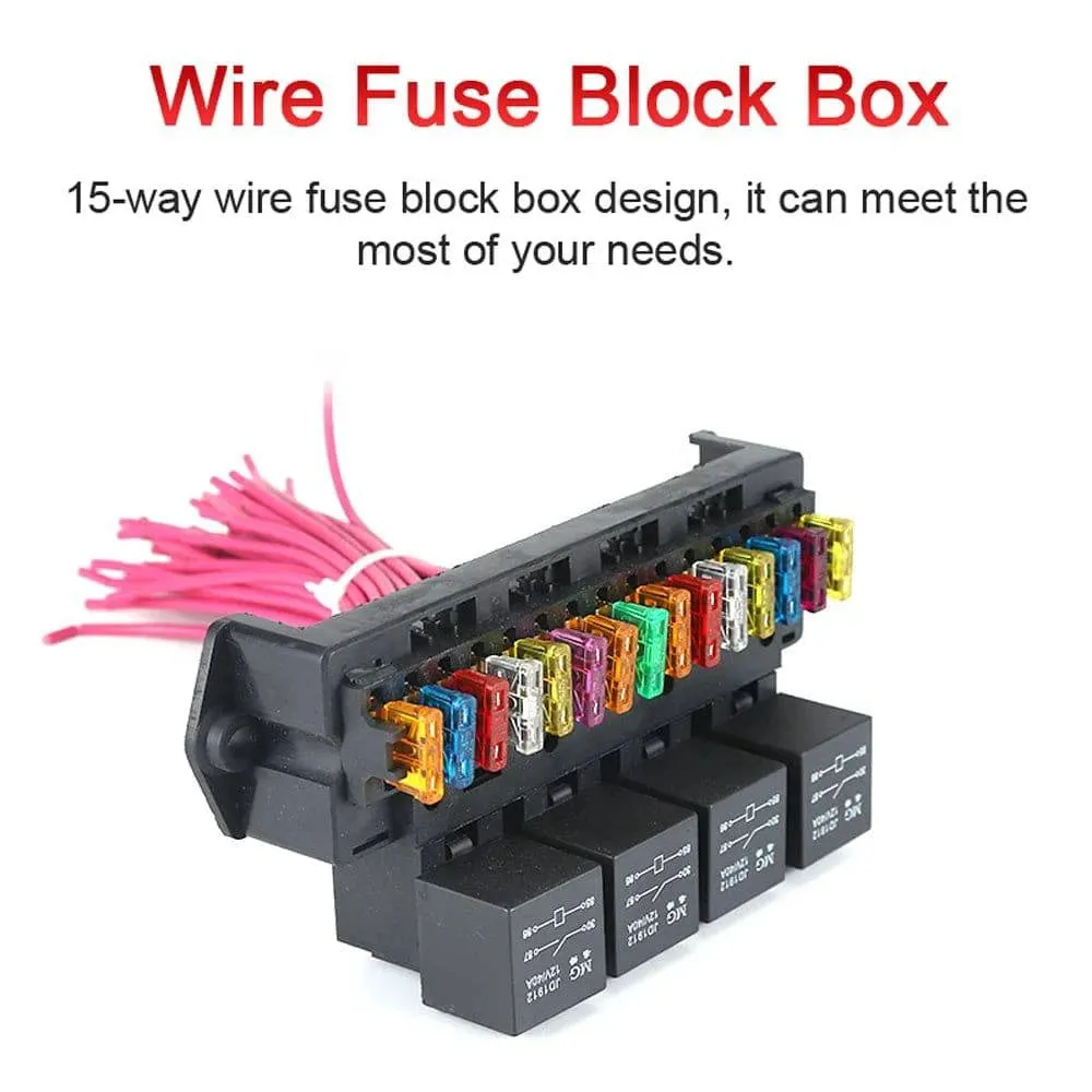 12V Car Fuse Box 15-way Wire Fuse Block Box Multi-circuit Control Box Car Wire Fuse Holder with Relay