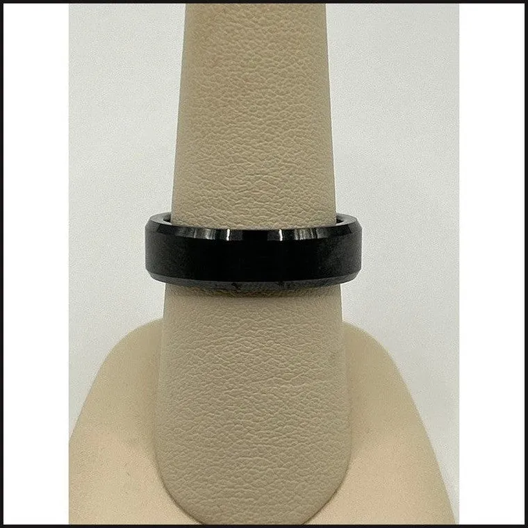 6mm 8 black ceramic bevel edge satin center gents band