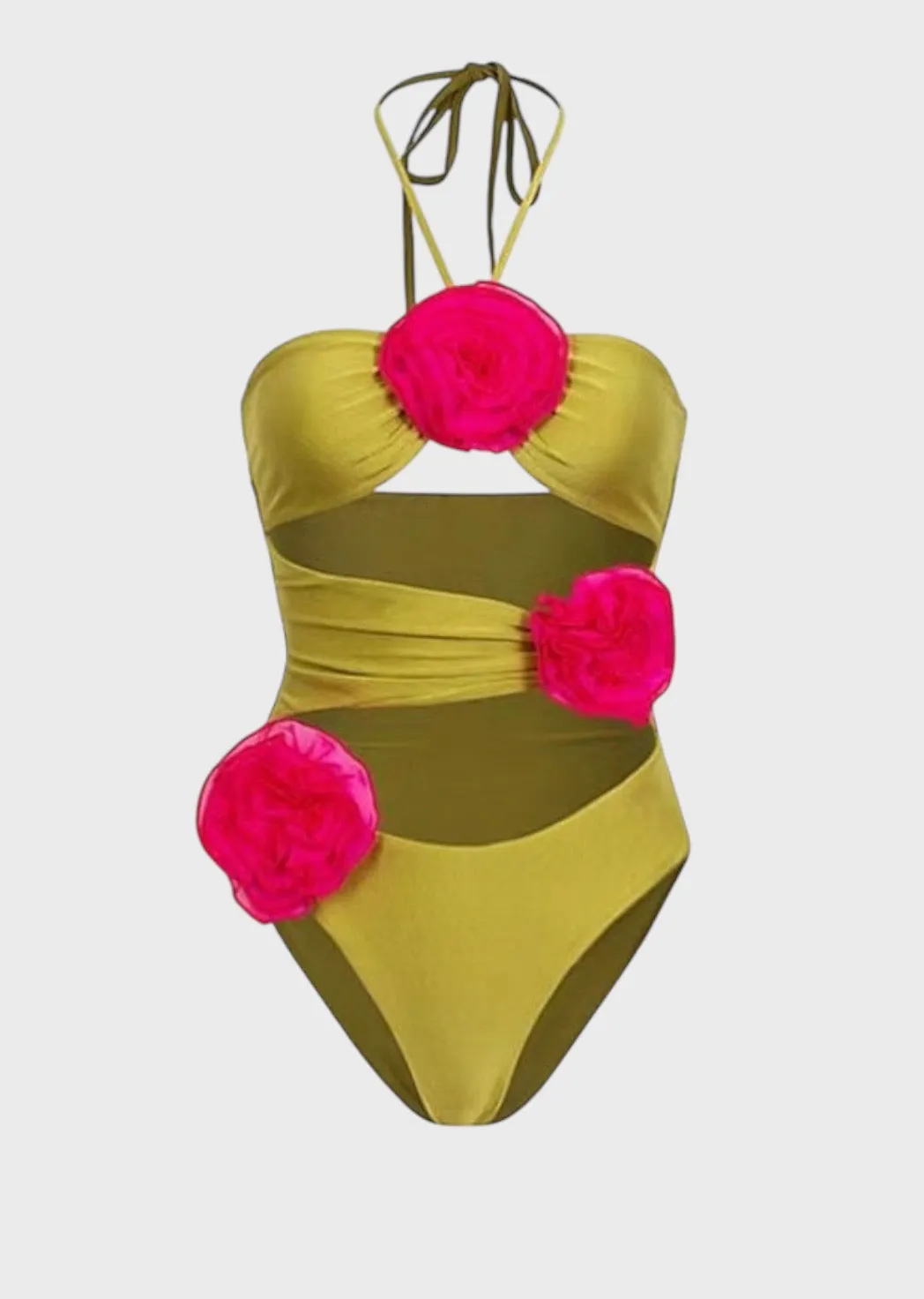 Appliques Cutout Halter One-Piece Swimsuit & Cover-Up Skirt
