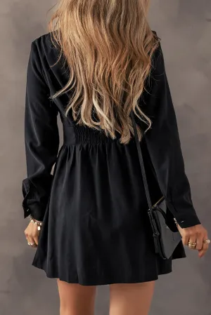 Black Casual Button-Down Dress