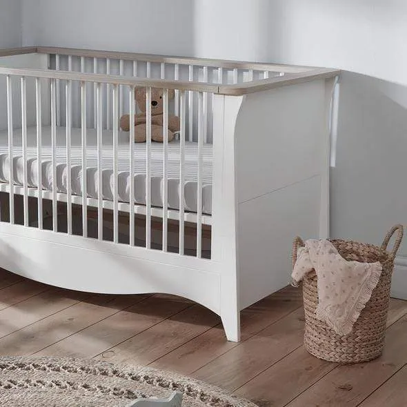 Cuddleco Clara 2 Piece Set 3 Drawer Dresser and Cot Bed - White Ash