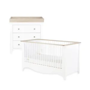 Cuddleco Clara 2 Piece Set 3 Drawer Dresser and Cot Bed - White Ash
