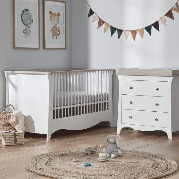 Cuddleco Clara 2 Piece Set 3 Drawer Dresser and Cot Bed - White Ash