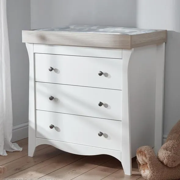 Cuddleco Clara 2 Piece Set 3 Drawer Dresser and Cot Bed - White Ash