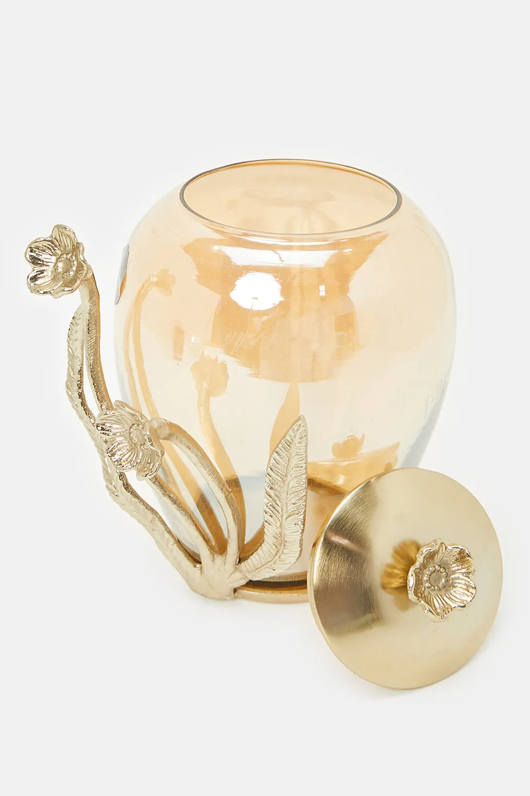 Gold Amber Glass Metal Decorative Jar