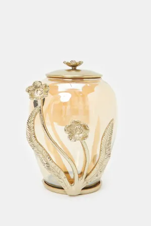Gold Amber Glass Metal Decorative Jar