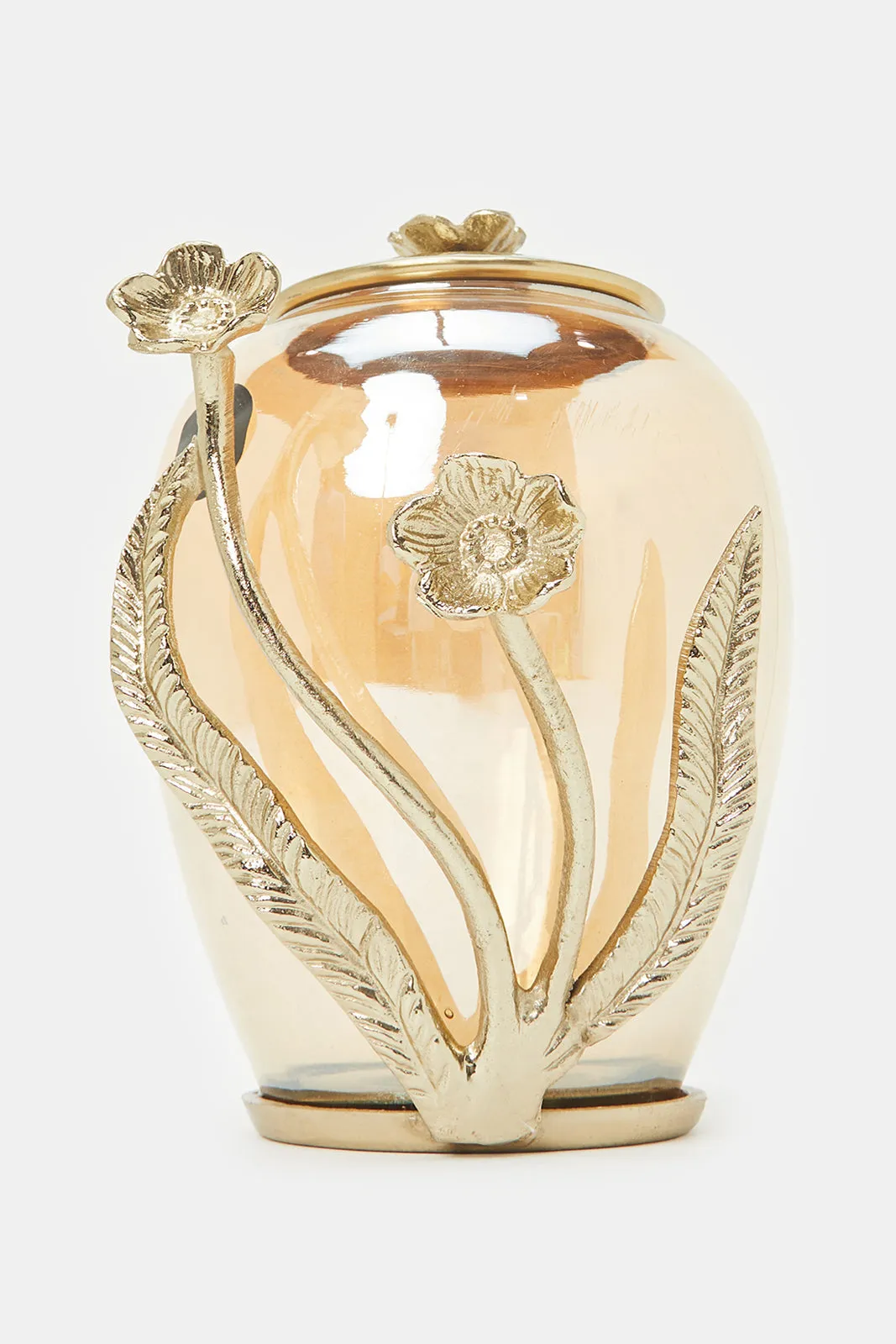 Gold Amber Glass Metal Decorative Jar