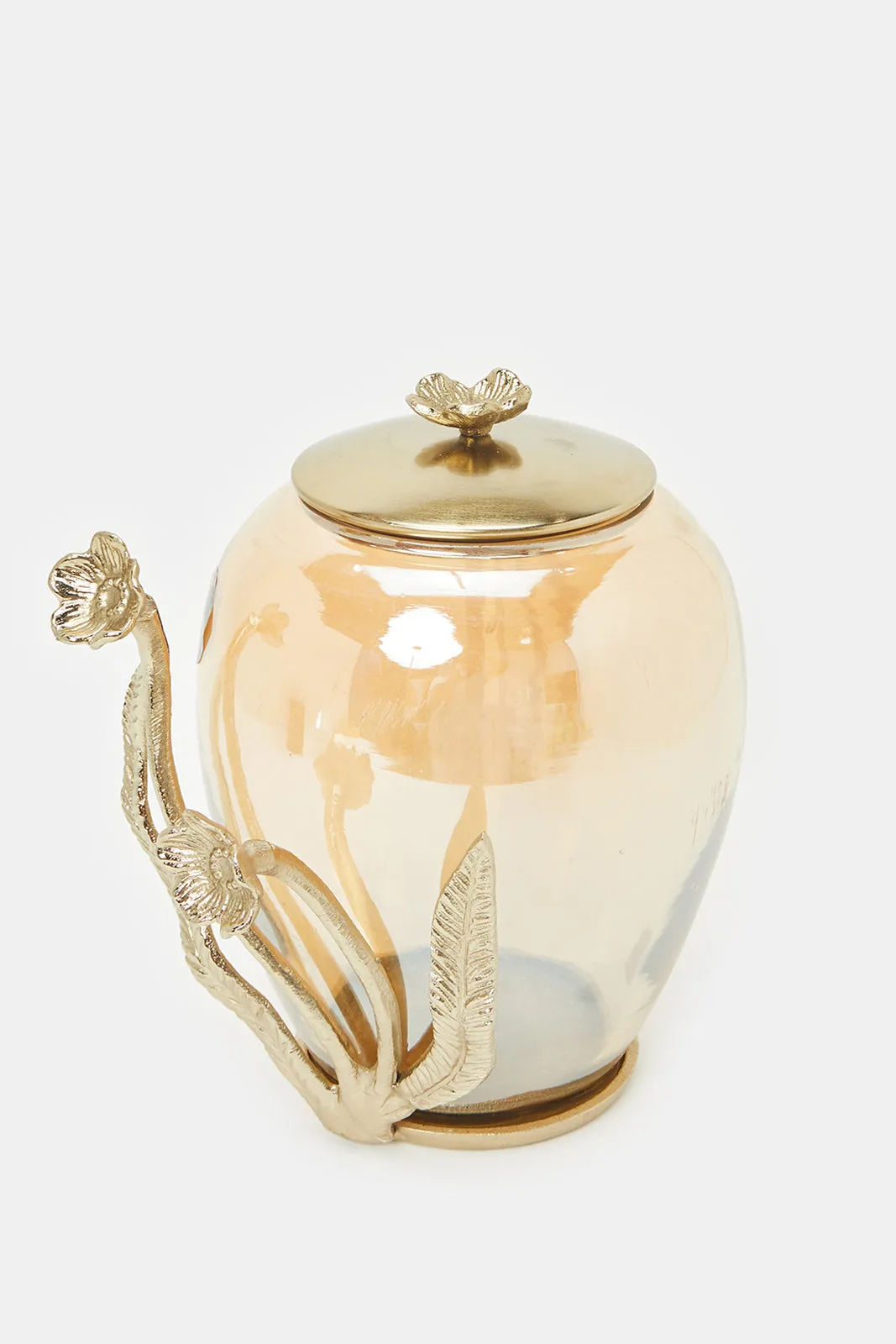 Gold Amber Glass Metal Decorative Jar