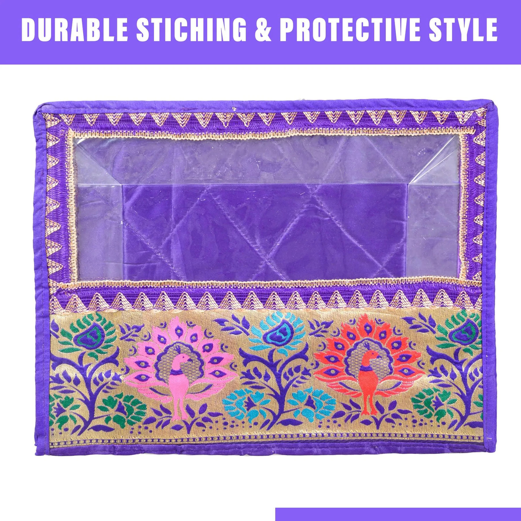 Heart Home Saree Cover | Clothes Storage Bag | Storage Organizer Bag | Zip Closure Saree Cover | Wardrobe Organizer | Carry Half Lace Transparent Saree Cover | 6 Inch | Royal Blue