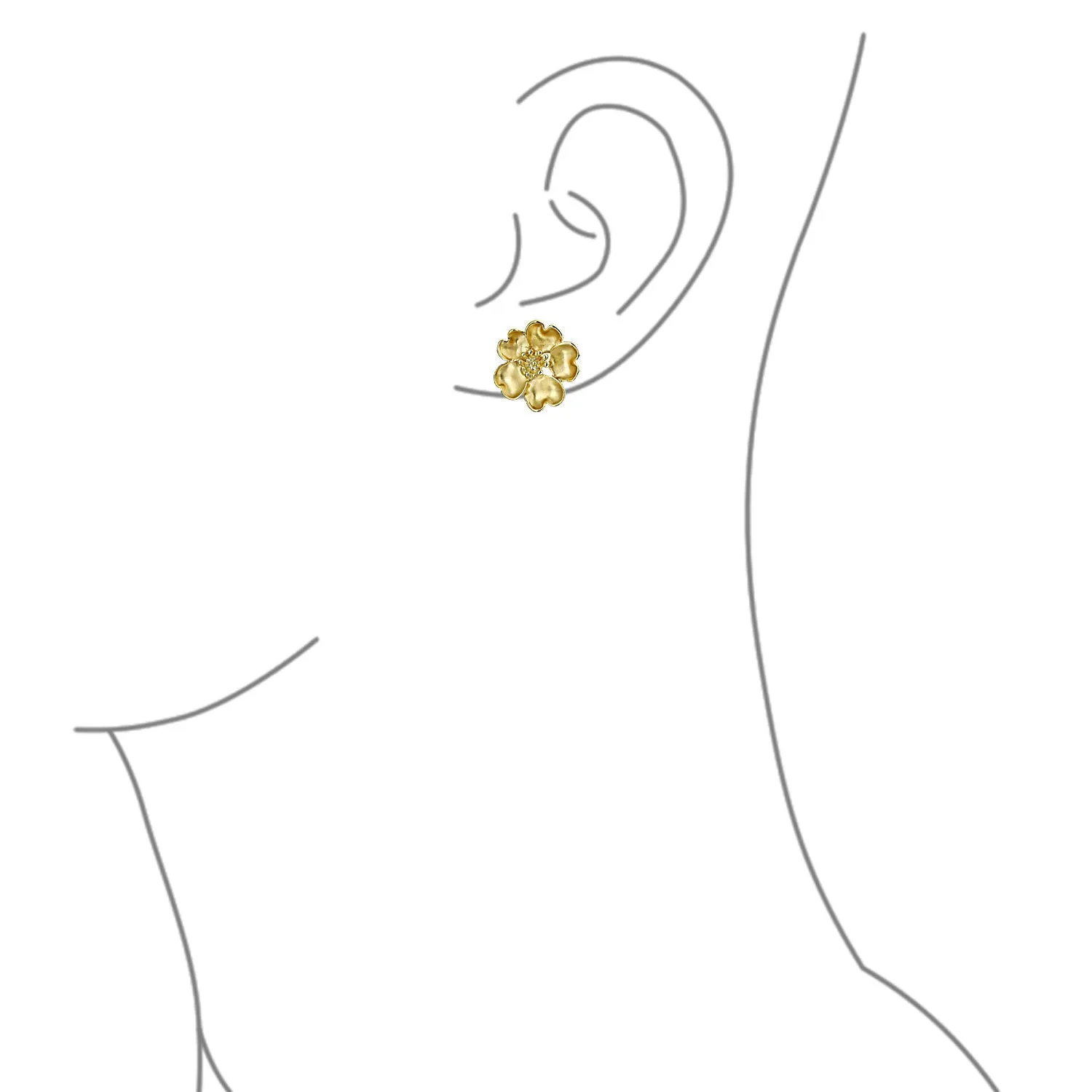 Heart Petals Flower CZ Clip-On Earrings for Non-Pierced Ears 14K Gold Plated