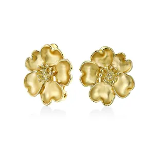 Heart Petals Flower CZ Clip-On Earrings for Non-Pierced Ears 14K Gold Plated