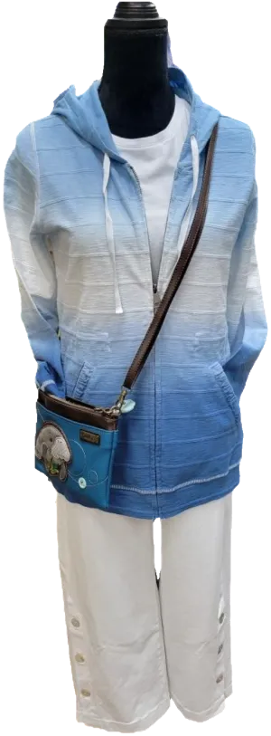 Jacket with Hood - Zipper Front - Light Weight - Ombre Blue/White - Women -24106