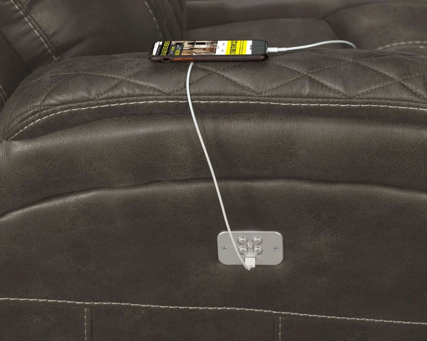 Kalinan Dual Power Reclining Sofa - Granite