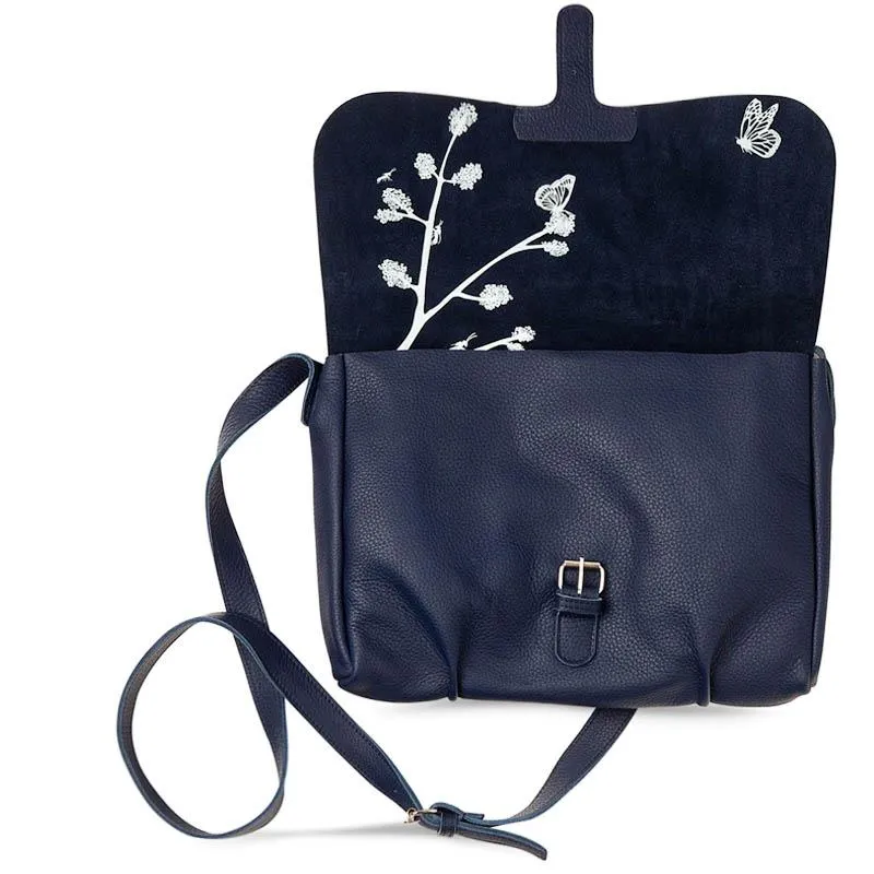 Kleine Messenger Bag - Flora und Fauna dunkelblau