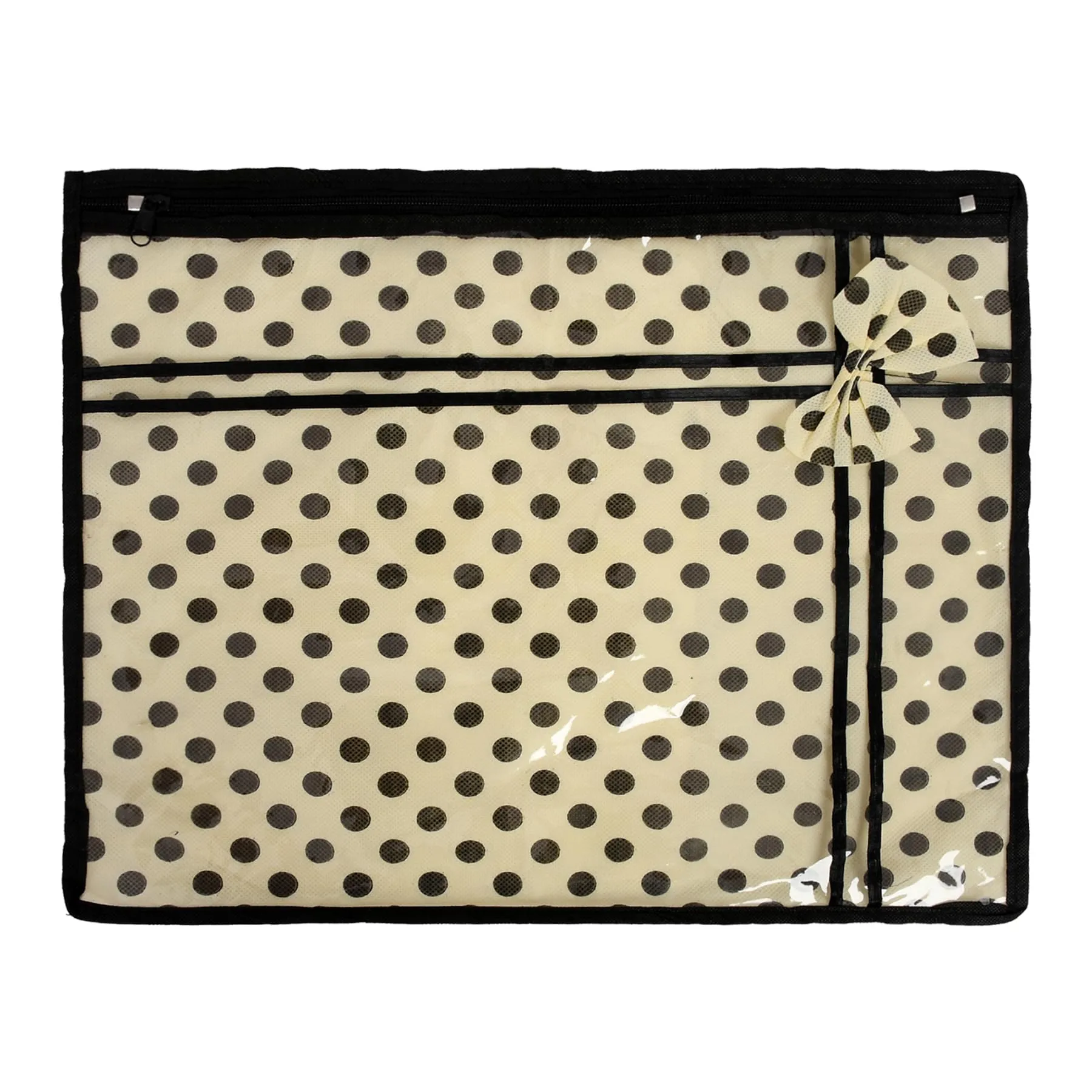 Kuber Industries Saree Cover | Clothes Storage Bag | Single Packing Saree with Zip Closure | Wardrobe Organizer | Cloth Stoarge Organizer | Dot Bow-Design | Pack of 12 | Cream