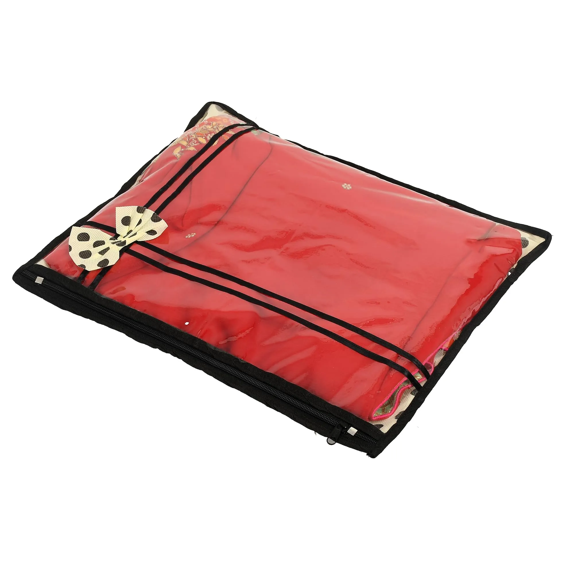 Kuber Industries Saree Cover | Clothes Storage Bag | Single Packing Saree with Zip Closure | Wardrobe Organizer | Cloth Stoarge Organizer | Dot Bow-Design | Pack of 12 | Cream