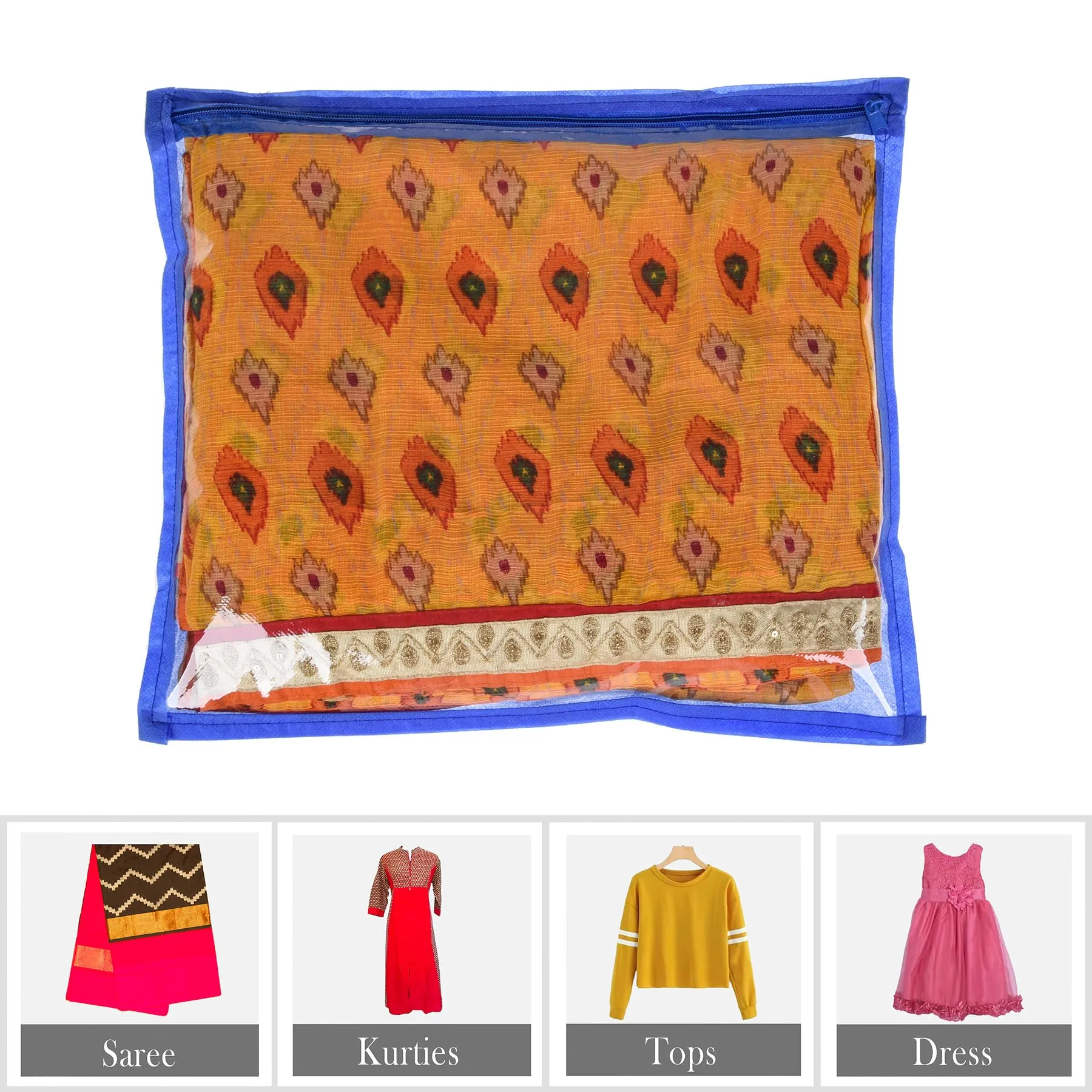 Kuber Industries Saree Cover | Clothes Storage Bag | Single Packing Saree with Zip Closure | Wardrobe Organizer | Cloth Stoarge Organizer | Plain Saree Cover | Pack of 24 | Blue