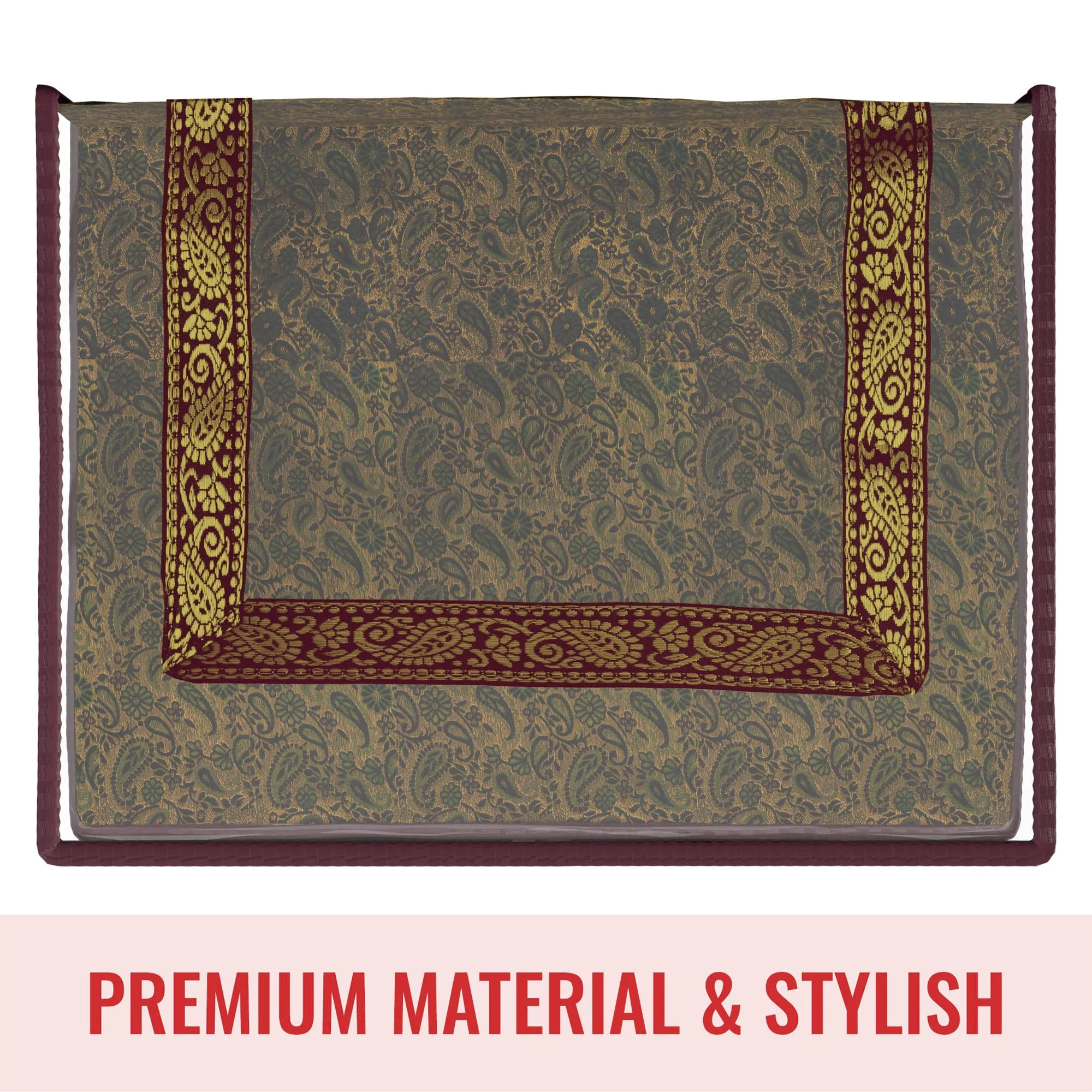 Kuber Industries Saree Cover | Clothes Storage Bag | Storage Organizer Bag | Zip Closure Saree Cover | Transparent Wardrobe Organizer | U Gota Lace Carry-Design | 6 Inch | Pack of 2 | Maroon