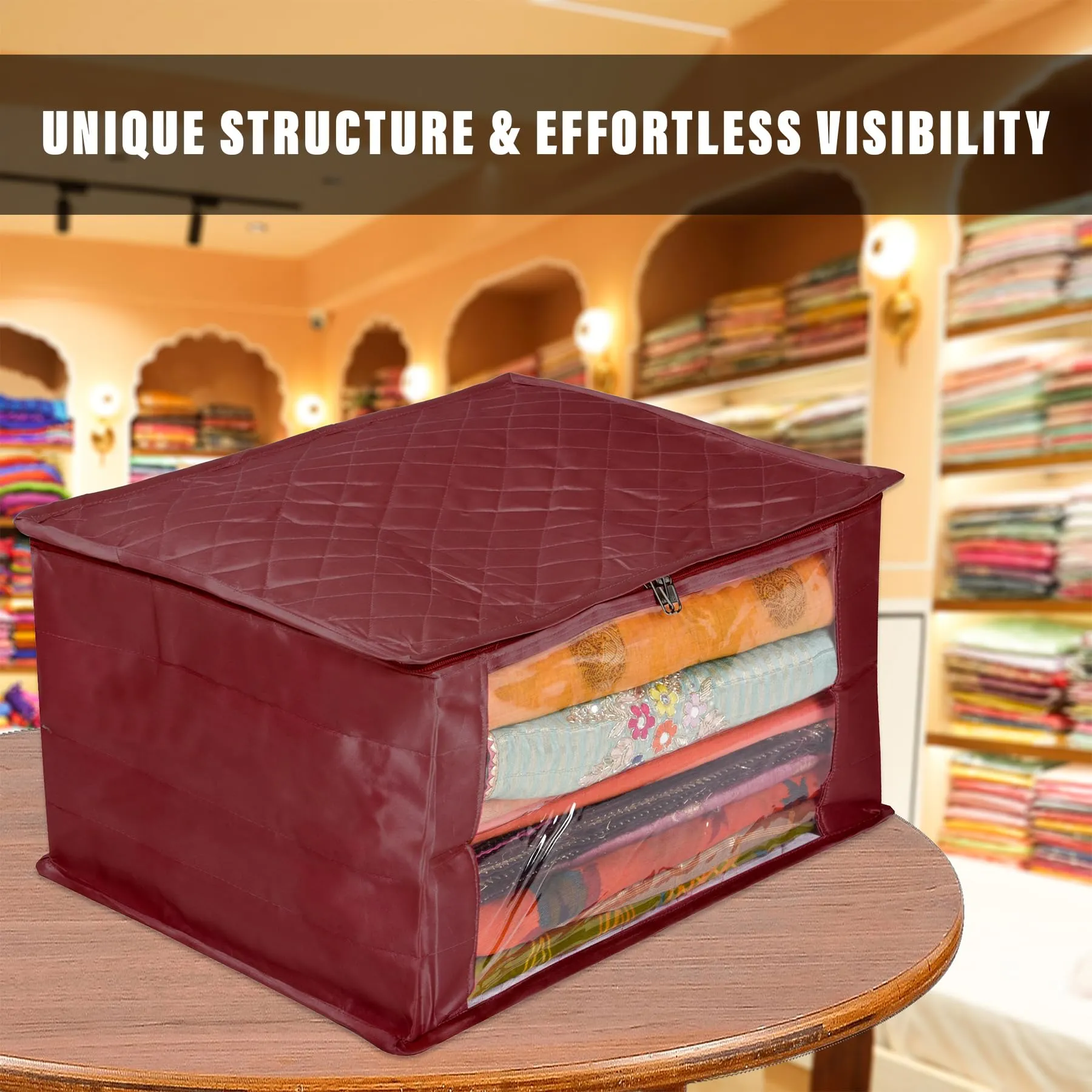 Kuber Industries Saree Cover | Zip Closure Saree Cover | Clothes Storage Bag | Wardrobe Organiser for Suit | Transparent Window Saree Cover | 9 inch | Pack of 2 | Maroon