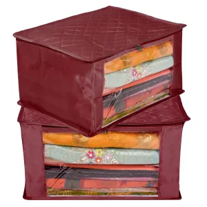 Kuber Industries Saree Cover | Zip Closure Saree Cover | Clothes Storage Bag | Wardrobe Organiser for Suit | Transparent Window Saree Cover | 9 inch | Pack of 2 | Maroon