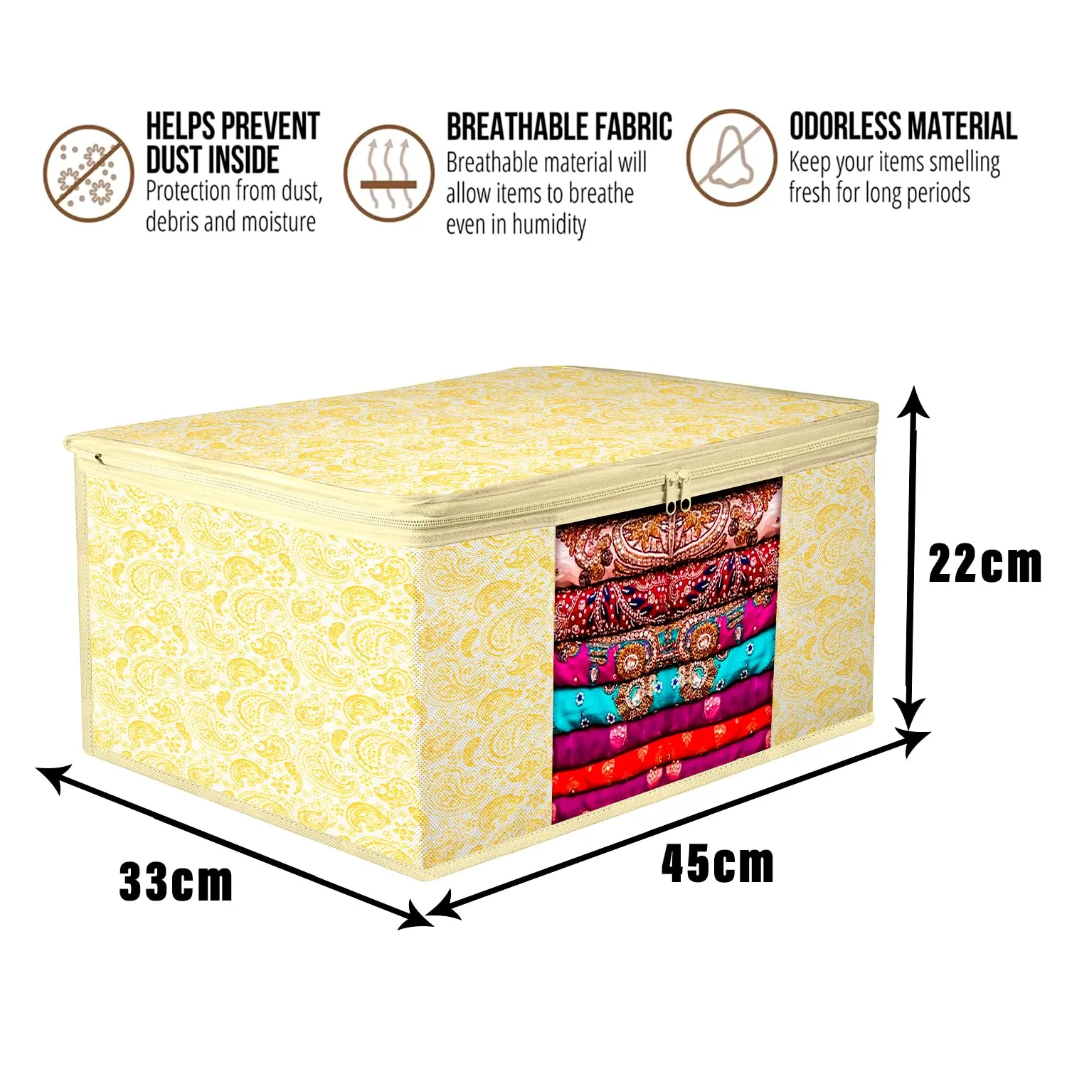 Kuber Industries Saree Cover | Zip Closure Saree Cover | Clothes Storage Bag | Wardrobe Organiser | Transparent Window Saree Cover | Carry-Design | 9 inch | Pack of 6 | Yellow