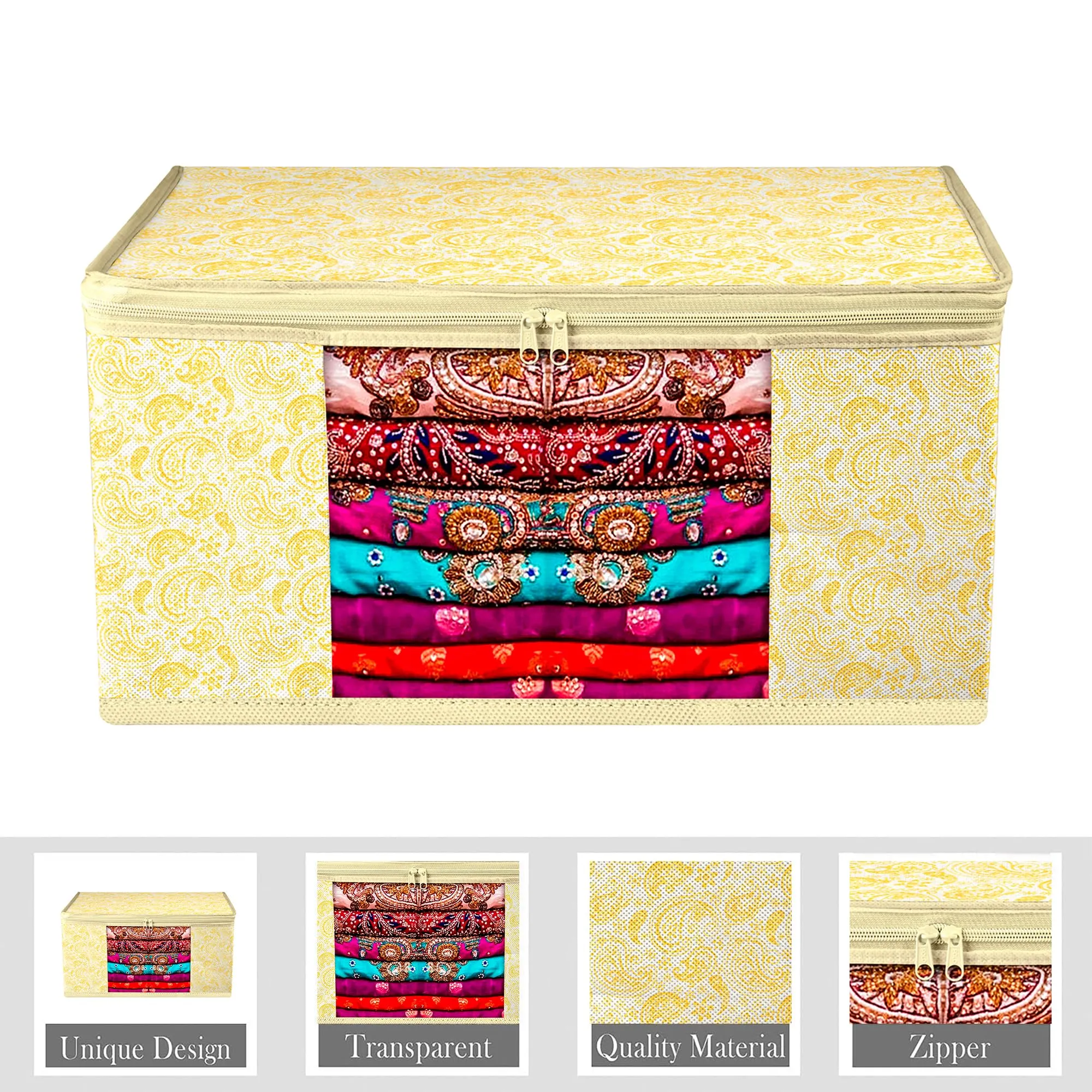 Kuber Industries Saree Cover | Zip Closure Saree Cover | Clothes Storage Bag | Wardrobe Organiser | Transparent Window Saree Cover | Carry-Design | 9 inch | Pack of 6 | Yellow
