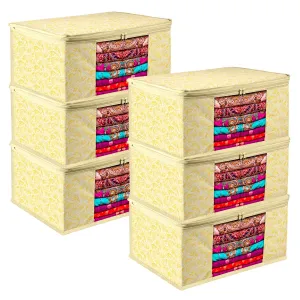 Kuber Industries Saree Cover | Zip Closure Saree Cover | Clothes Storage Bag | Wardrobe Organiser | Transparent Window Saree Cover | Carry-Design | 9 inch | Pack of 6 | Yellow