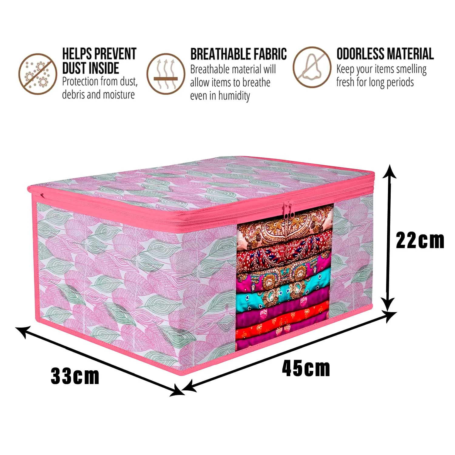 Kuber Industries Saree Cover | Zip Closure Saree Cover | Clothes Storage Bag | Wardrobe Organiser | Transparent Window Saree Cover | Flower Patta-Design | 9 inch | Pack of 6 | Pink