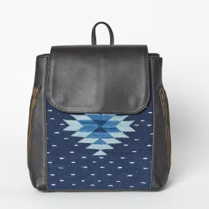 Leather Backpack from Mexico with Hand-Dyed Wool - Black, Blue, Light Blue