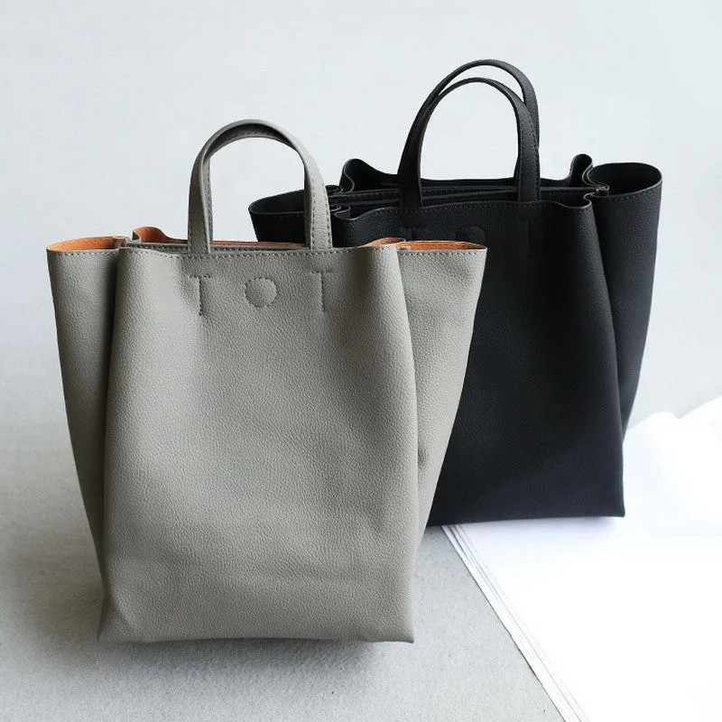 Leather Grey Tote Bag