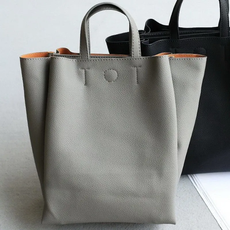 Leather Grey Tote Bag