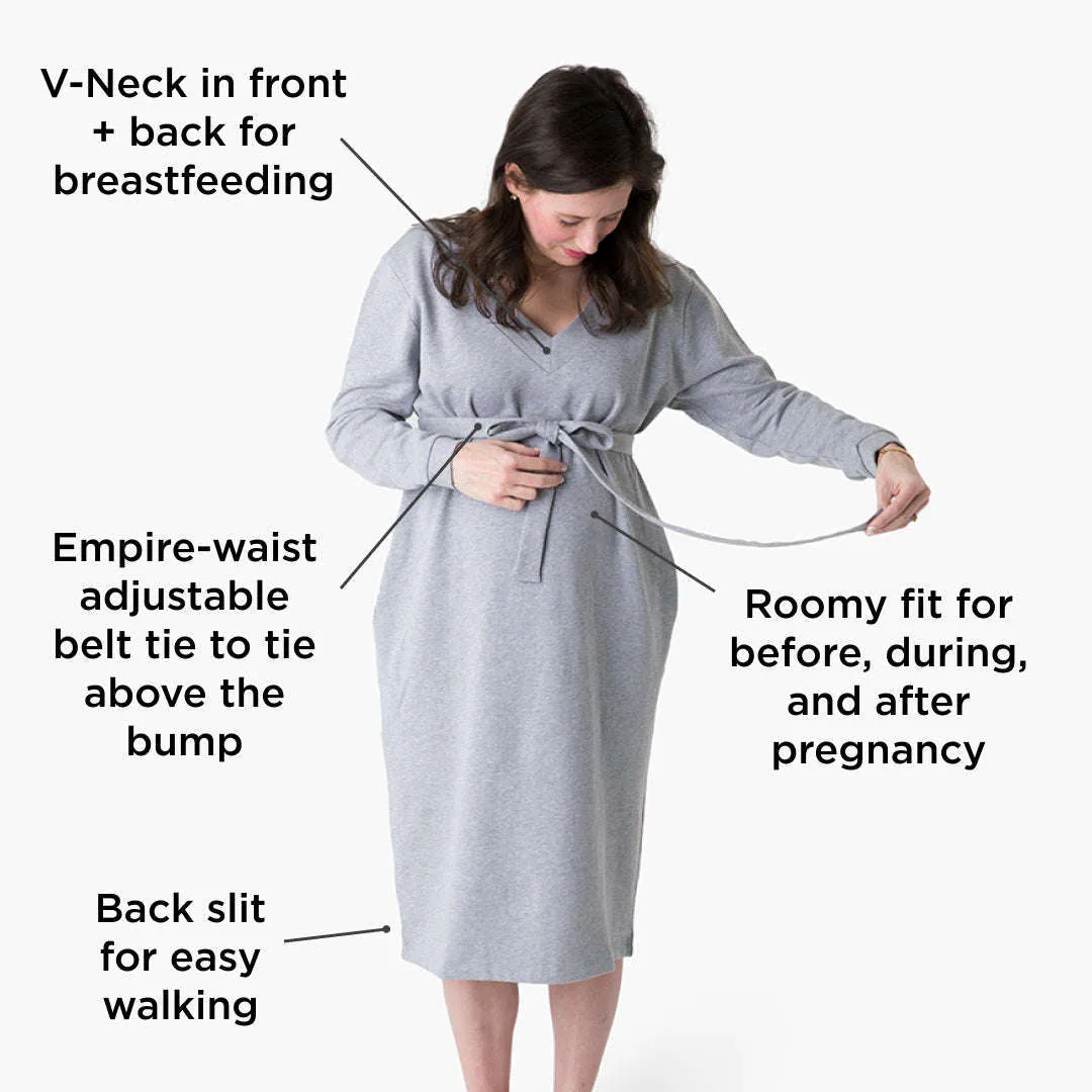 Maternity V-Neck Midi Dress_Heather Grey