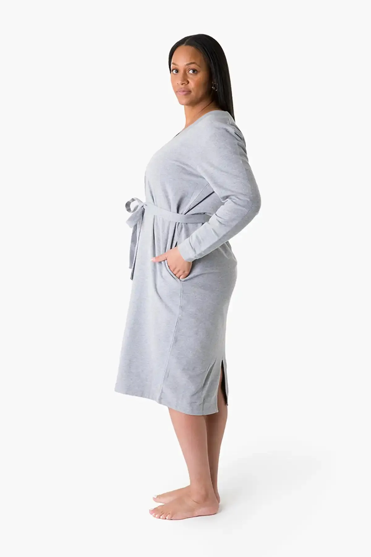 Maternity V-Neck Midi Dress_Heather Grey