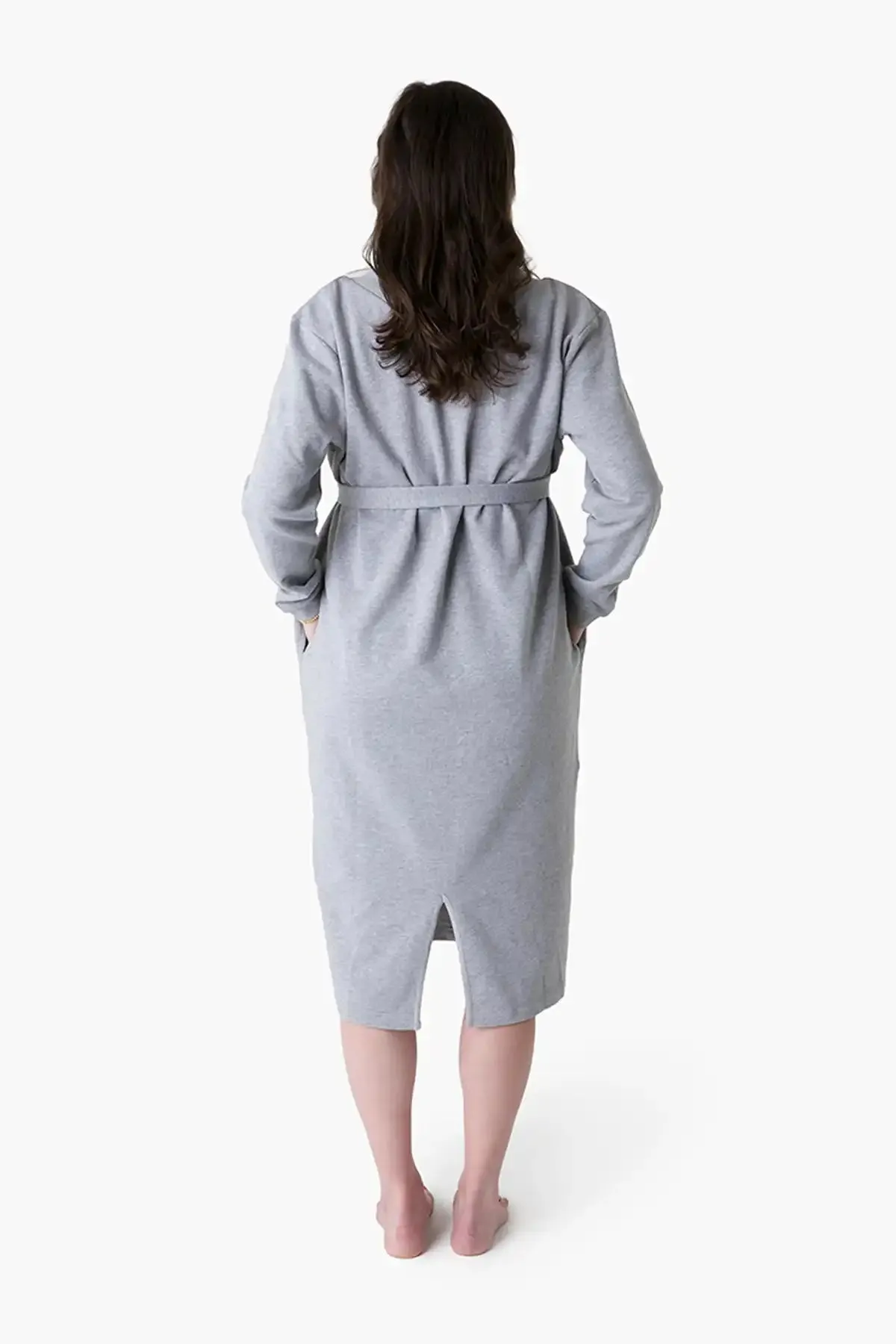 Maternity V-Neck Midi Dress_Heather Grey