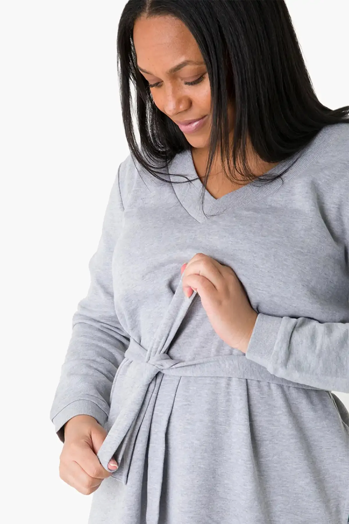 Maternity V-Neck Midi Dress_Heather Grey