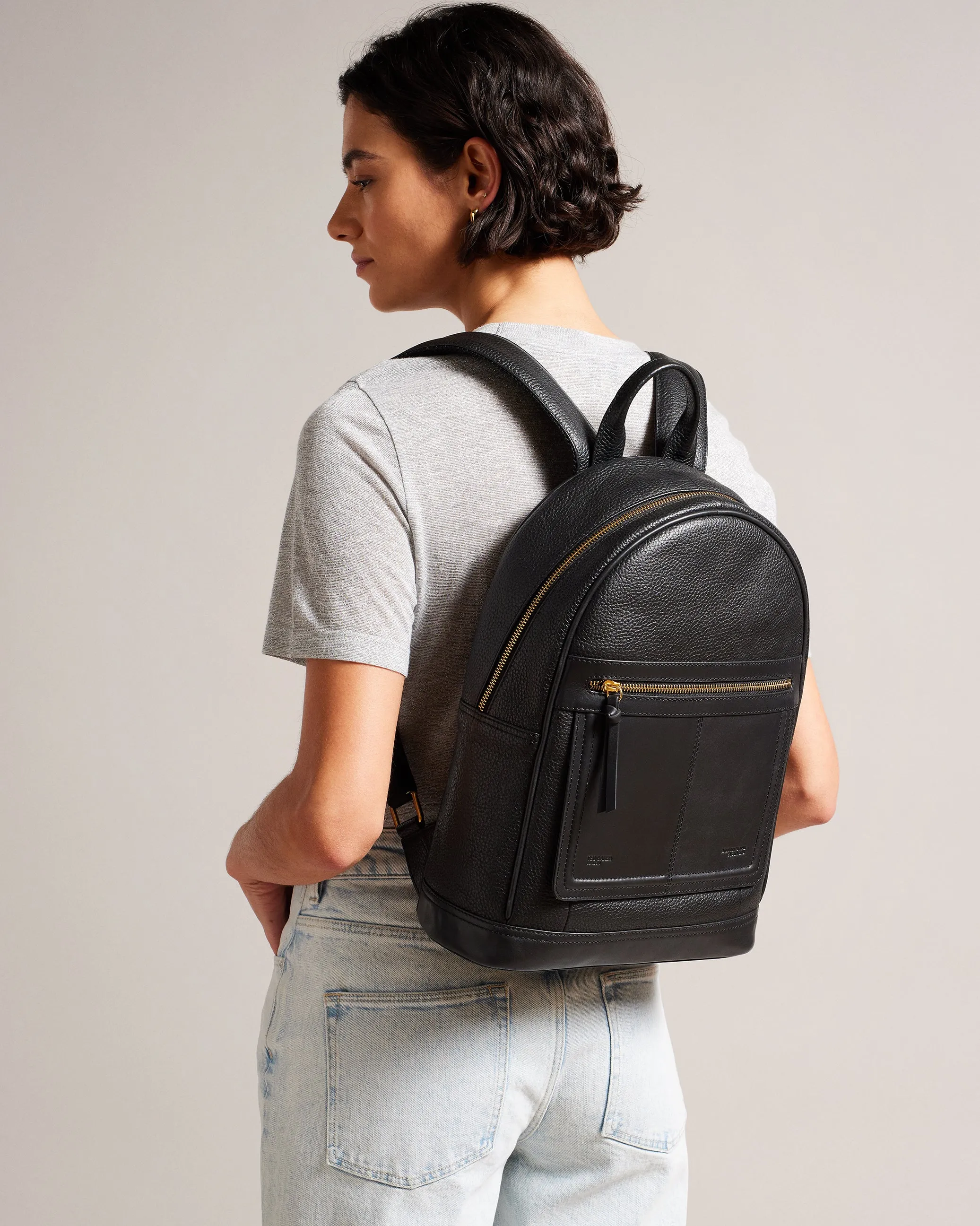 Nishay Soft Grainy Leather Backpack Black