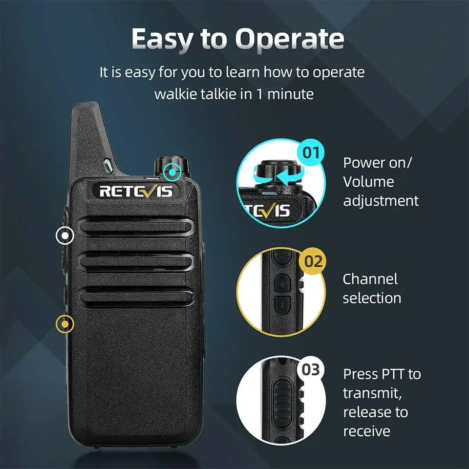 Retevis Mini Walkie Talkie 2 Pcs VOX USB Charging PMR 446 FRS License-free Portable Two Way Radio Station For Restaurant Retail
