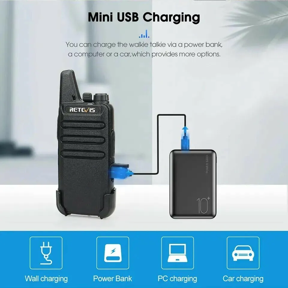 Retevis Mini Walkie Talkie 2 Pcs VOX USB Charging PMR 446 FRS License-free Portable Two Way Radio Station For Restaurant Retail