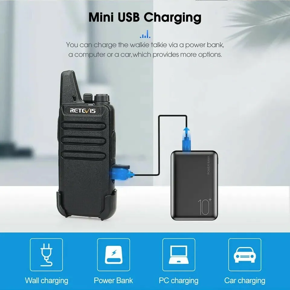 Retevis Mini Walkie Talkie 2 Pcs VOX USB Charging PMR 446 FRS License-free Portable Two Way Radio Station For Restaurant Retail