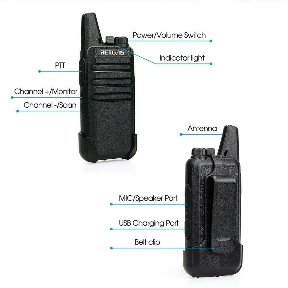 Retevis Mini Walkie Talkie 2 Pcs VOX USB Charging PMR 446 FRS License-free Portable Two Way Radio Station For Restaurant Retail