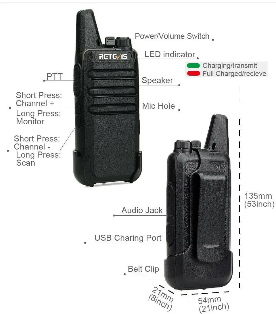 Retevis Mini Walkie Talkie 2 Pcs VOX USB Charging PMR 446 FRS License-free Portable Two Way Radio Station For Restaurant Retail