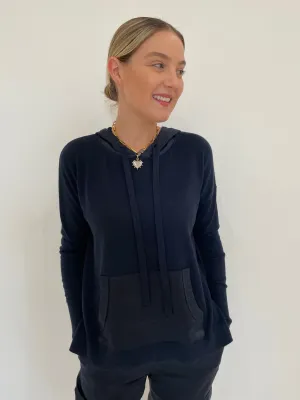 Roxie Satin Pocket Hoodie - Navy