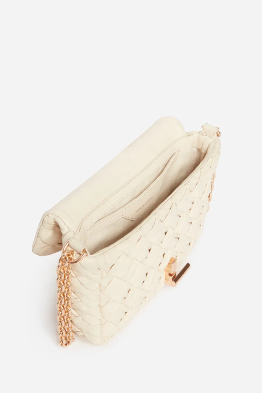 Small Braided Leather Moon Bag Ivory