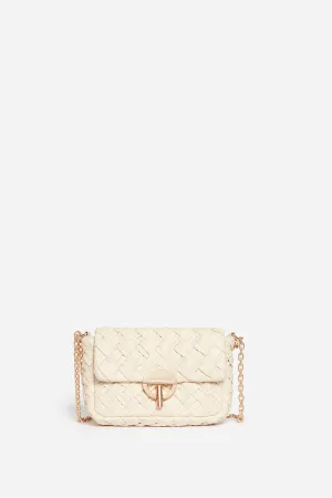 Small Braided Leather Moon Bag Ivory
