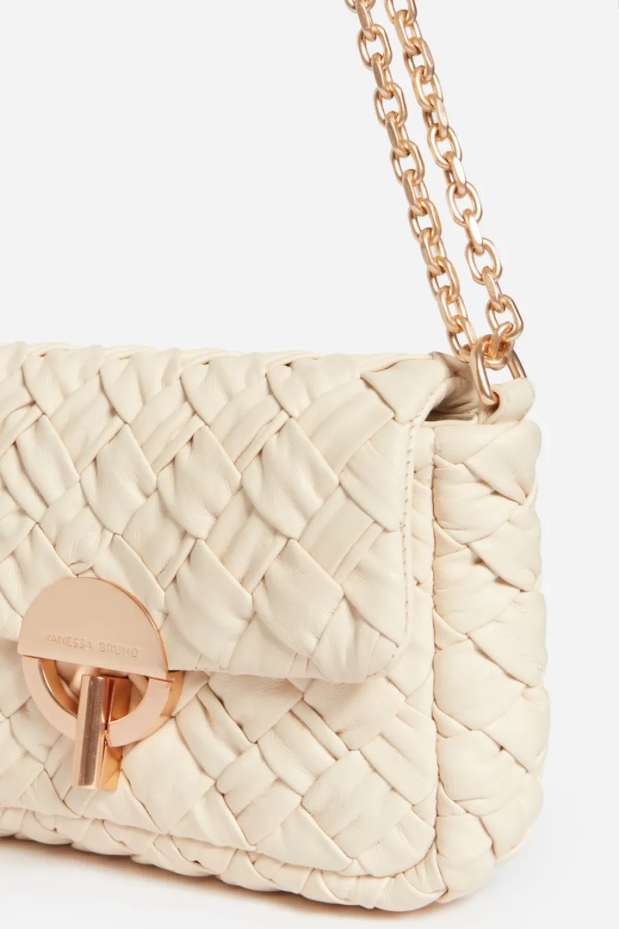 Small Braided Leather Moon Bag Ivory