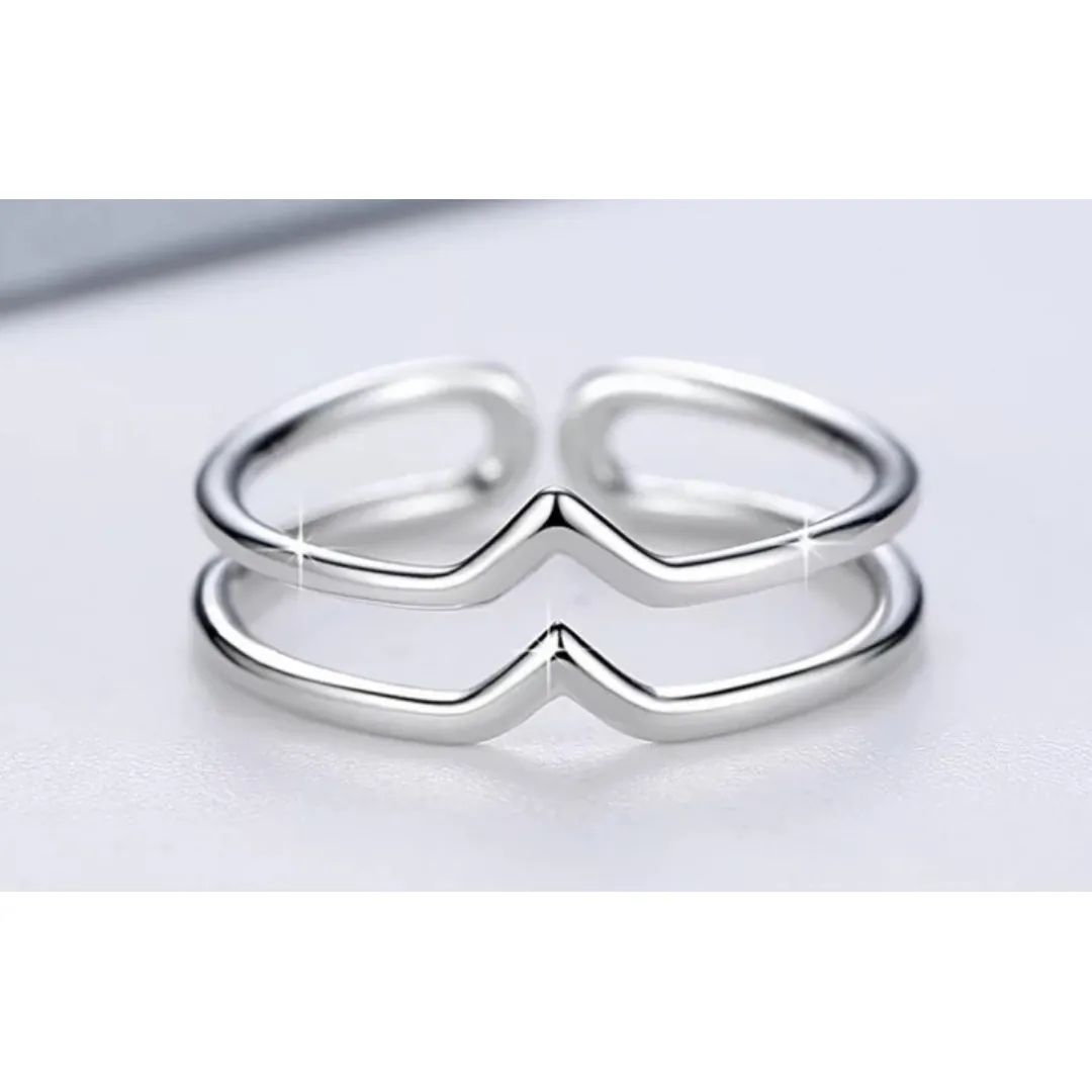 Sterling Silver Minimalist 2 Row Bypass Ring