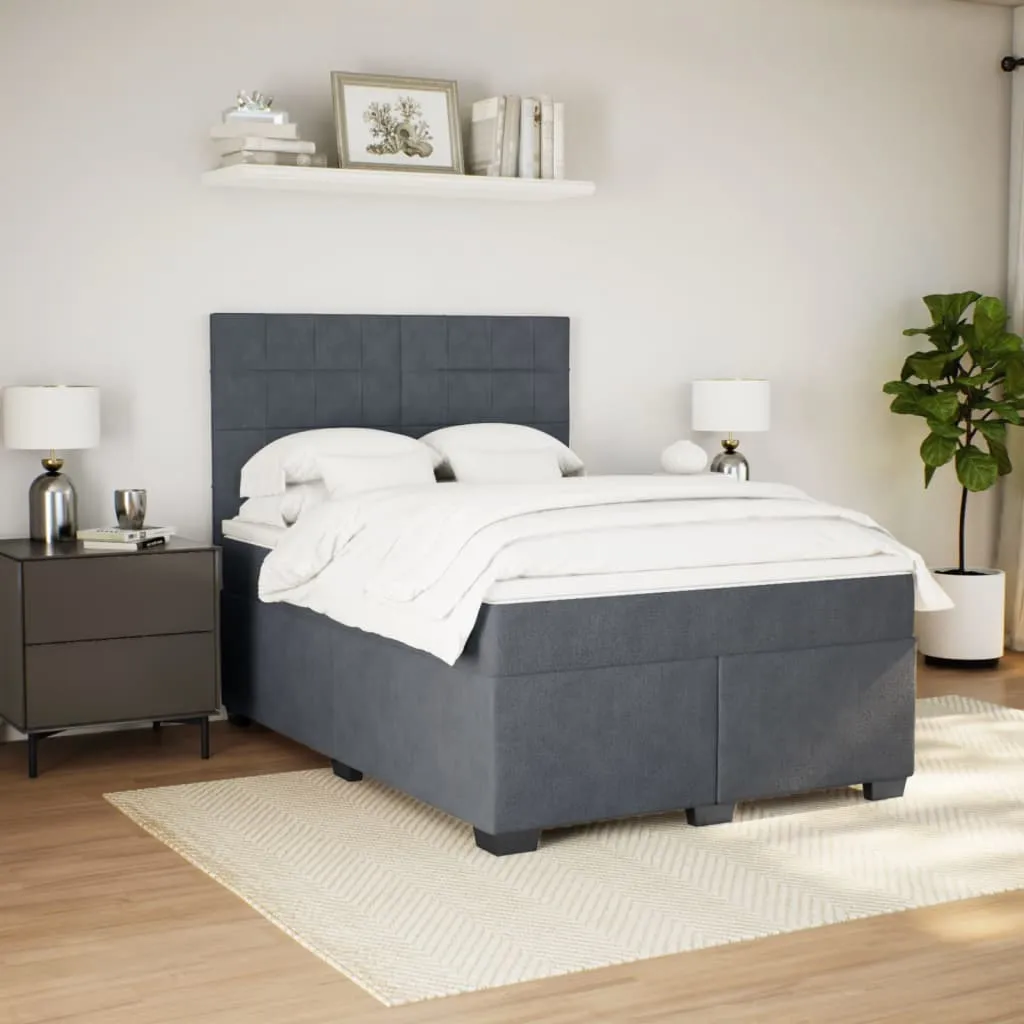 vidaXL Box Spring Bed with Mattress - Dark Grey Velvet, 140x190 cm - Ultimate Comfort & Style, Medium Firmness
