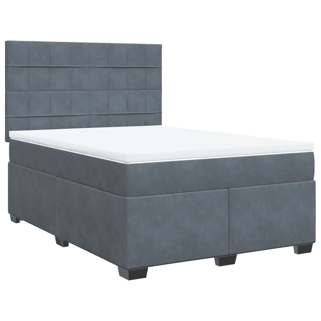 vidaXL Box Spring Bed with Mattress - Dark Grey Velvet, 140x190 cm - Ultimate Comfort & Style, Medium Firmness