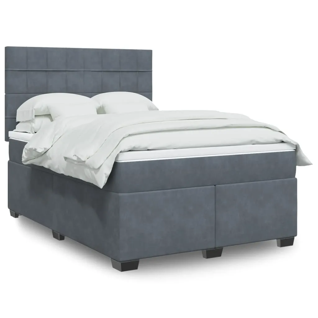 vidaXL Box Spring Bed with Mattress - Dark Grey Velvet, 140x190 cm - Ultimate Comfort & Style, Medium Firmness